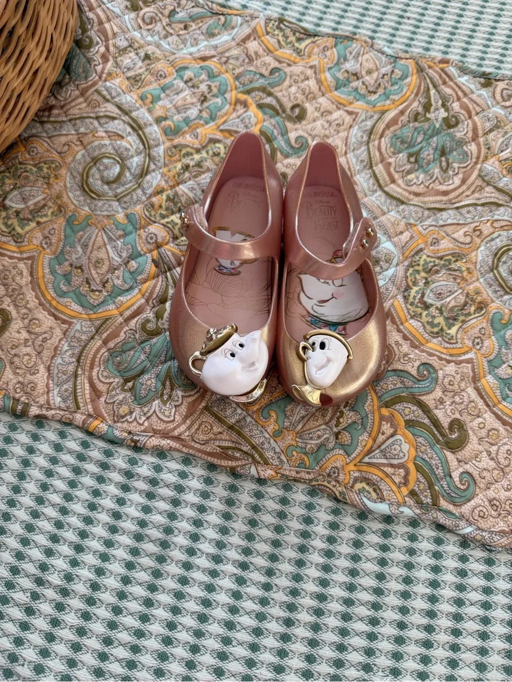 Mini Melissa Toddler Girl's Beauty & Beast Rose Gold Maryjane Shoes Size 7  Mini